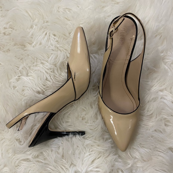 Nude with Black Trim “Lydia” Slingback Pumps - Picture 3 of 11